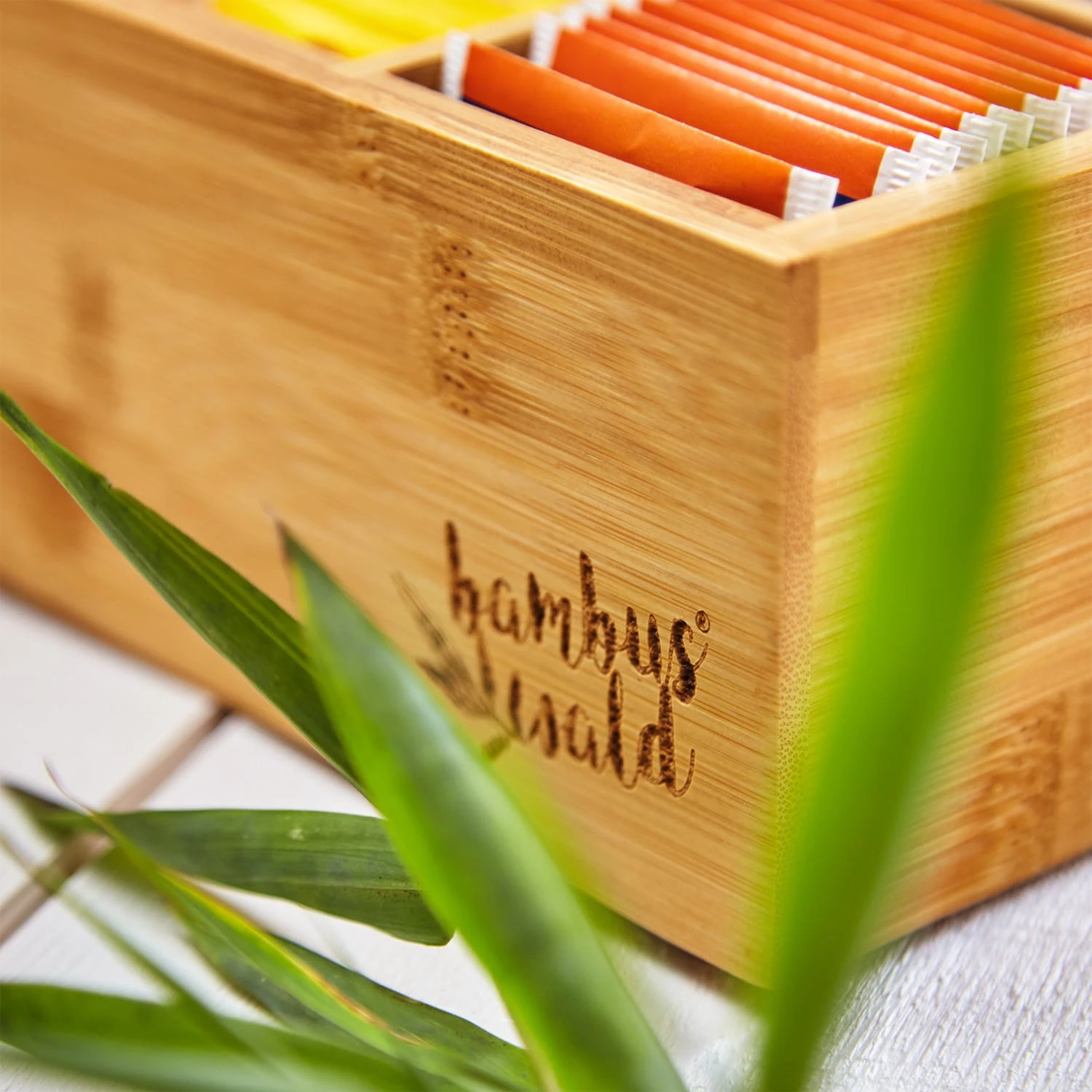 Teebox 8 Fächer 120 Teebeutel Kunststoff-Sichtfenster Bambus 6 Teebox 8 Fächer 120 Teebeutel Kunststoff-Sichtfenster Bambus – Bild 6