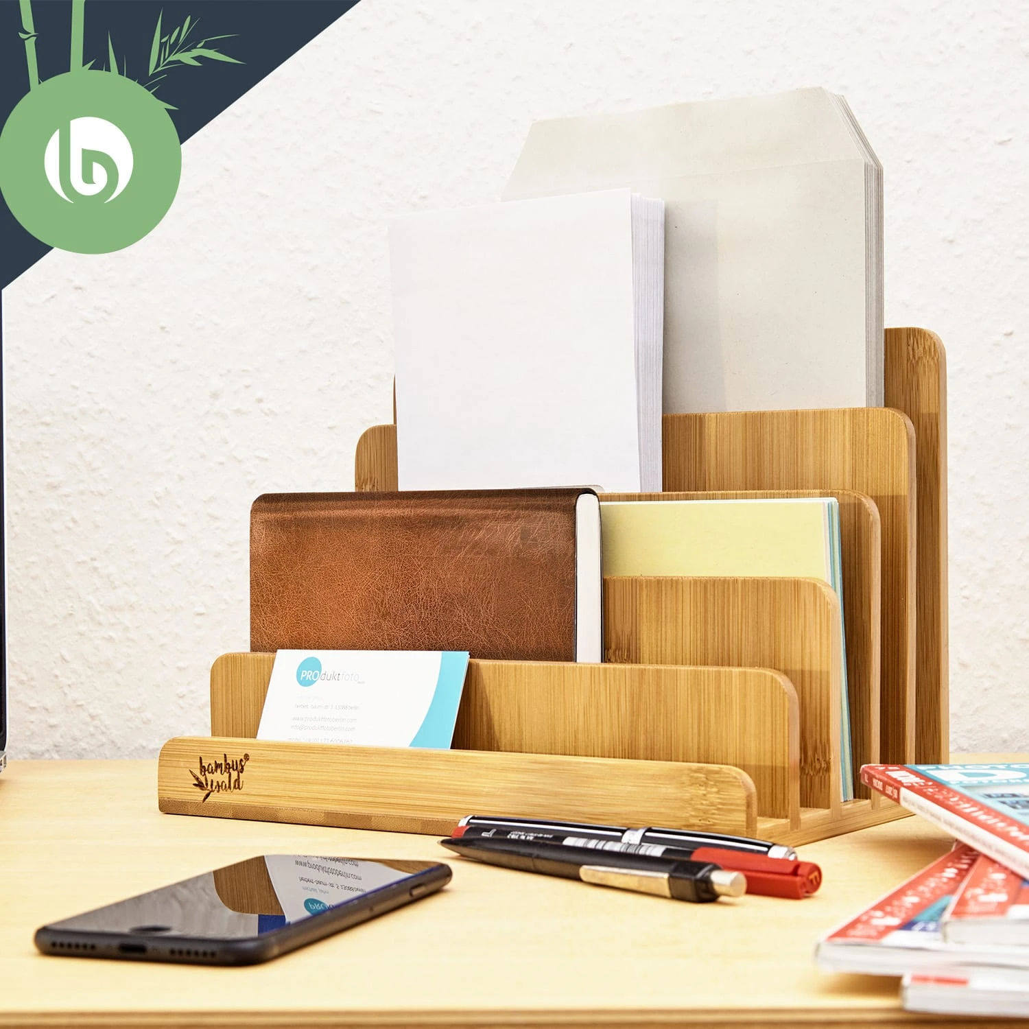 Briefablage Mit 5 Fächern DIN A4 25x17,5x16cm Stehend / Liegend Bambus 2 Briefablage Mit 5 Fächern DIN A4 25x17,5x16cm Stehend / Liegend Bambus – Bild 2