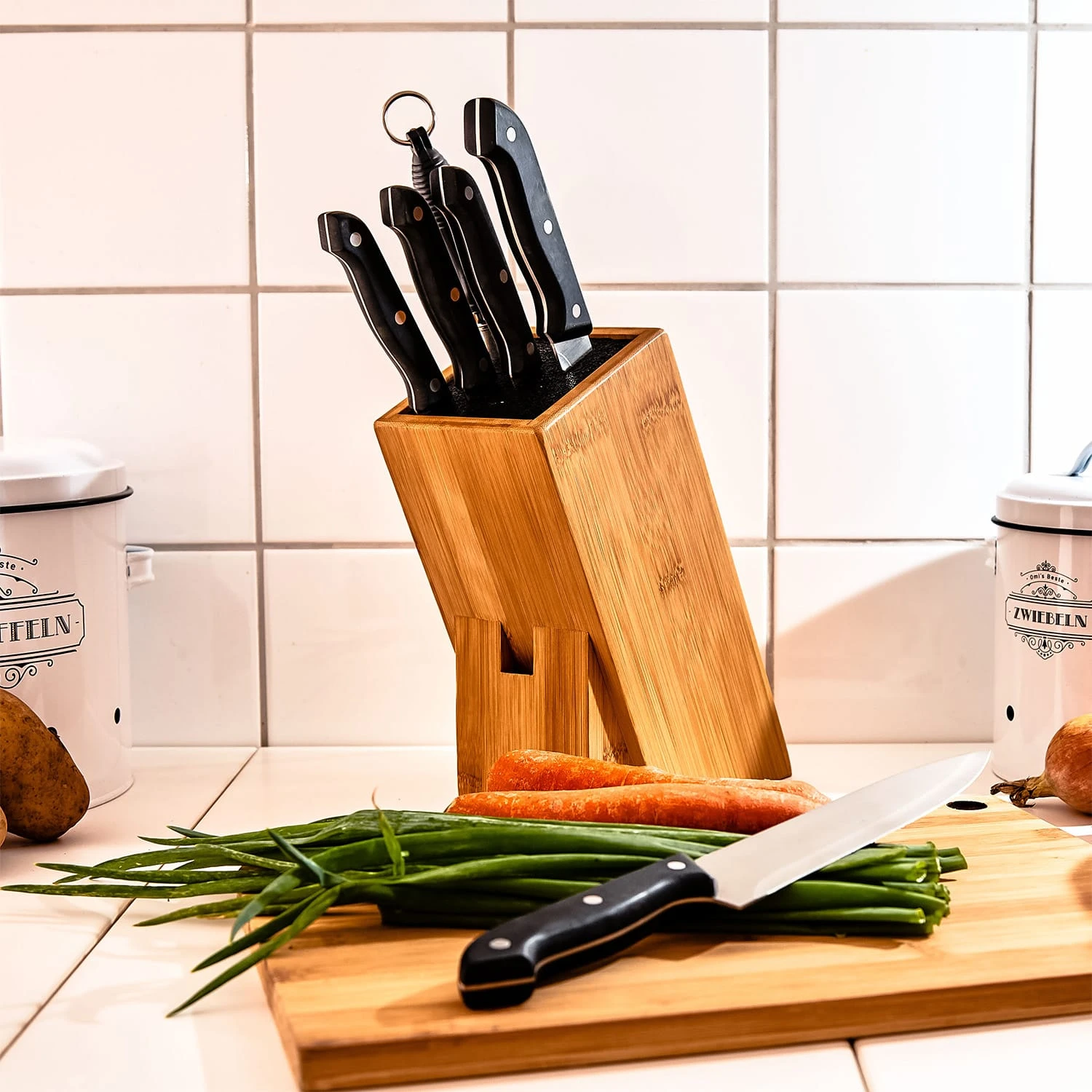 Messerblock, Schief PET-Borsteneinsatz Für 5-10 Messer, Bambus 2 Messerblock, Schief PET-Borsteneinsatz Für 5-10 Messer, Bambus – Bild 2