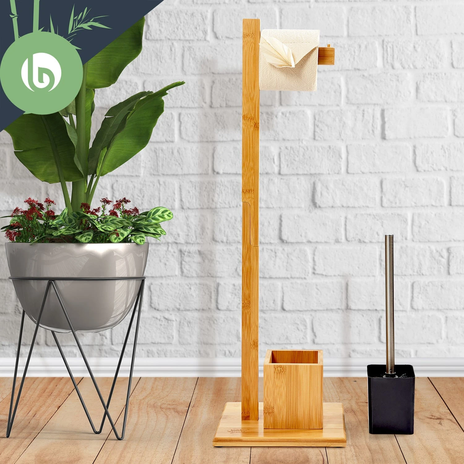 WC Garnitur Toilettenbürste 23x74x19,5cm Feuchtigkeitsresistent Bambus 3 WC Garnitur Toilettenbürste 23x74x19,5cm Feuchtigkeitsresistent Bambus – Bild 3