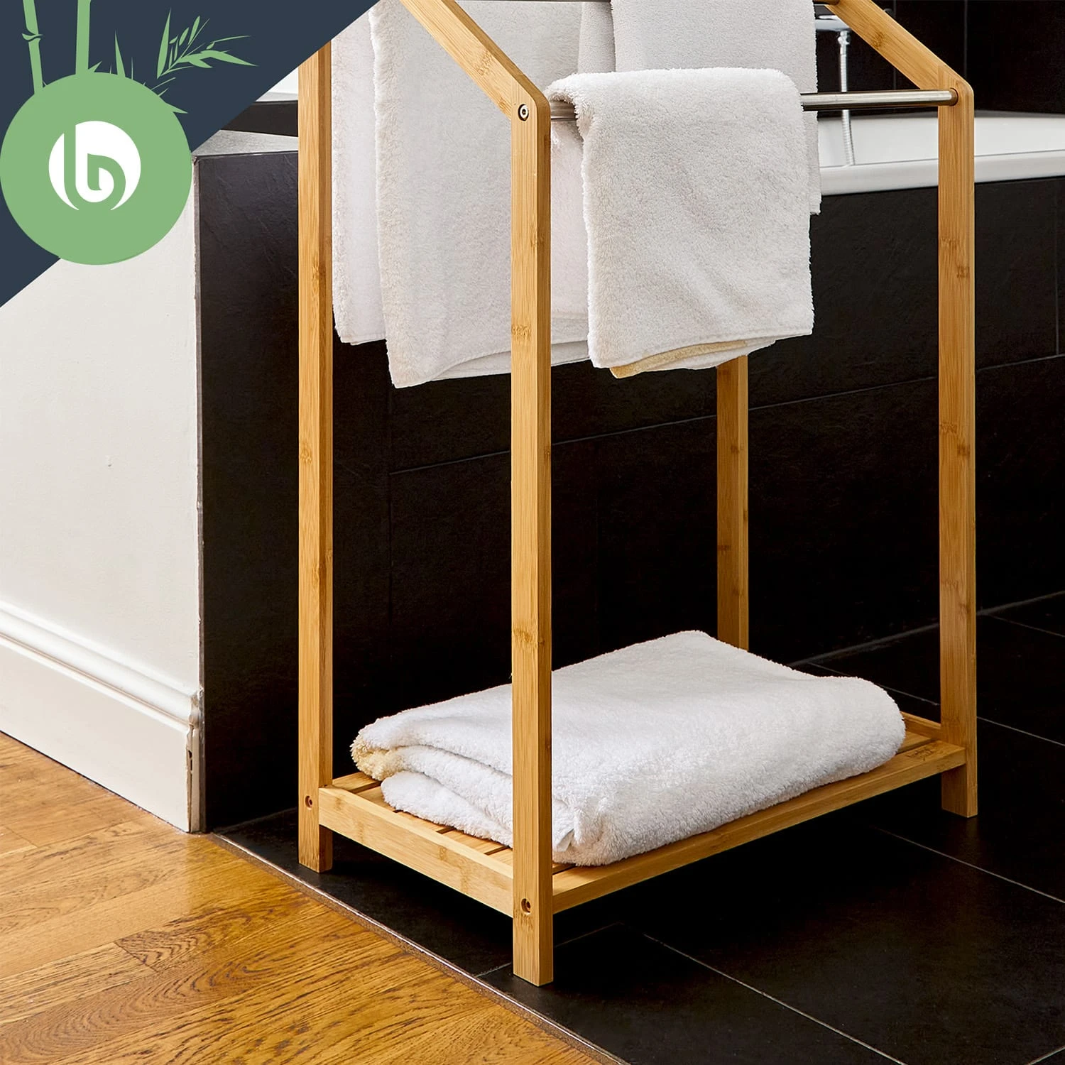 Handtuchhalter 3-fache Metallstreben 51x86x31cm Stufenenoptik Bambus 4 Handtuchhalter 3-fache Metallstreben 51x86x31cm Stufenenoptik Bambus – Bild 4