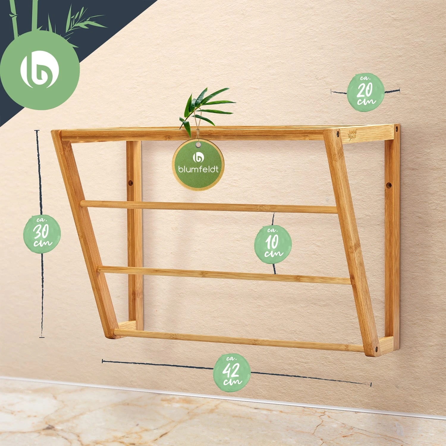 Wandregal Bad 3 Handtuchstangen Ablagefläche Oben 42x30x20cm Bambus 7 Wandregal Bad 3 Handtuchstangen Ablagefläche Oben 42x30x20cm Bambus – Bild 7