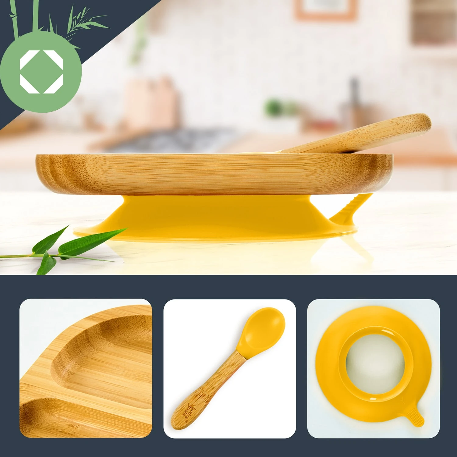 Kindergeschirr Bambusteller & Löffel 250 Ml Saugnapf 18 X 18 Cm 2 Kindergeschirr Bambusteller & Löffel 250 Ml Saugnapf 18 X 18 Cm – Bild 2