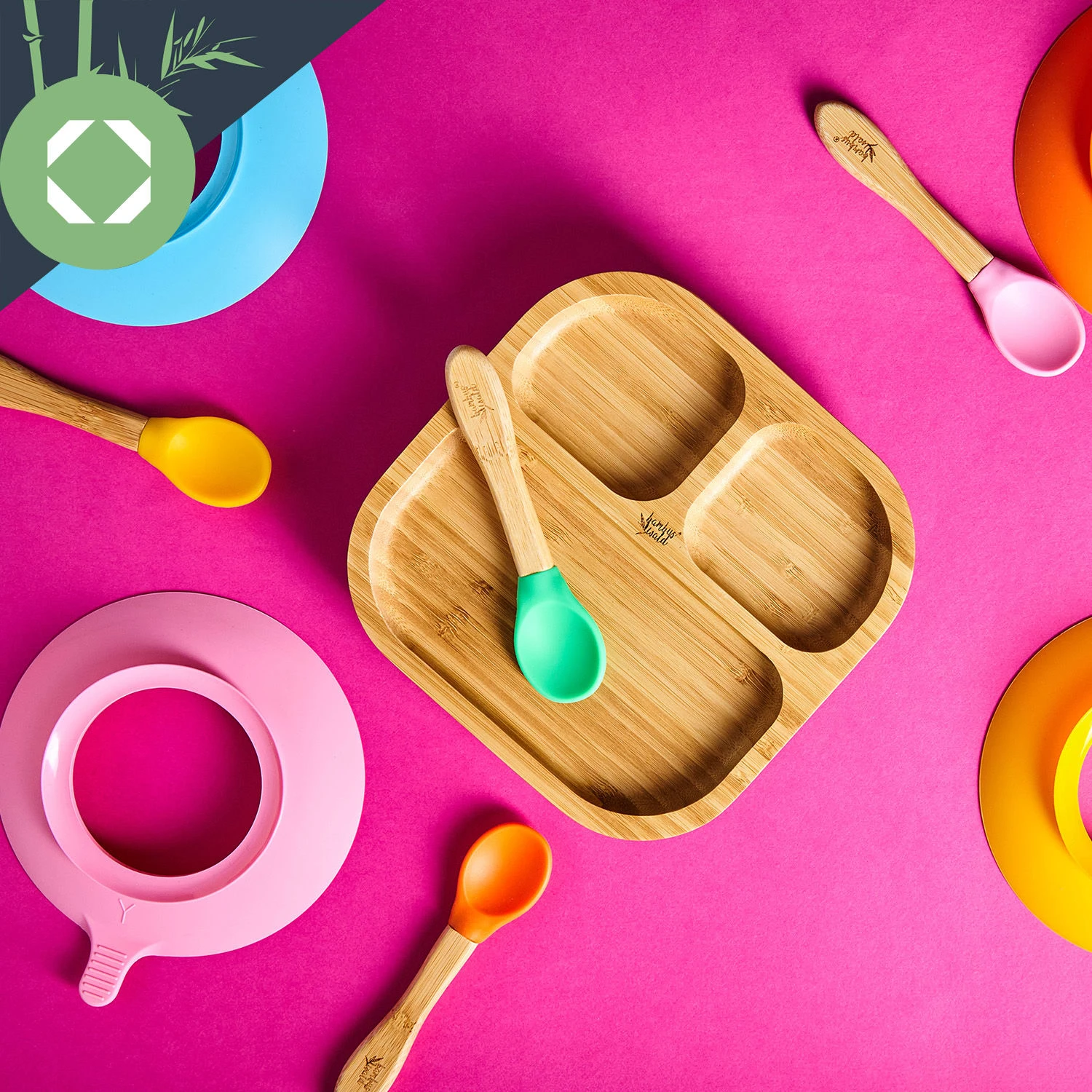 Kindergeschirr Bambusteller & Löffel 250 Ml Saugnapf 18 X 18 Cm 4 Kindergeschirr Bambusteller & Löffel 250 Ml Saugnapf 18 X 18 Cm – Bild 4