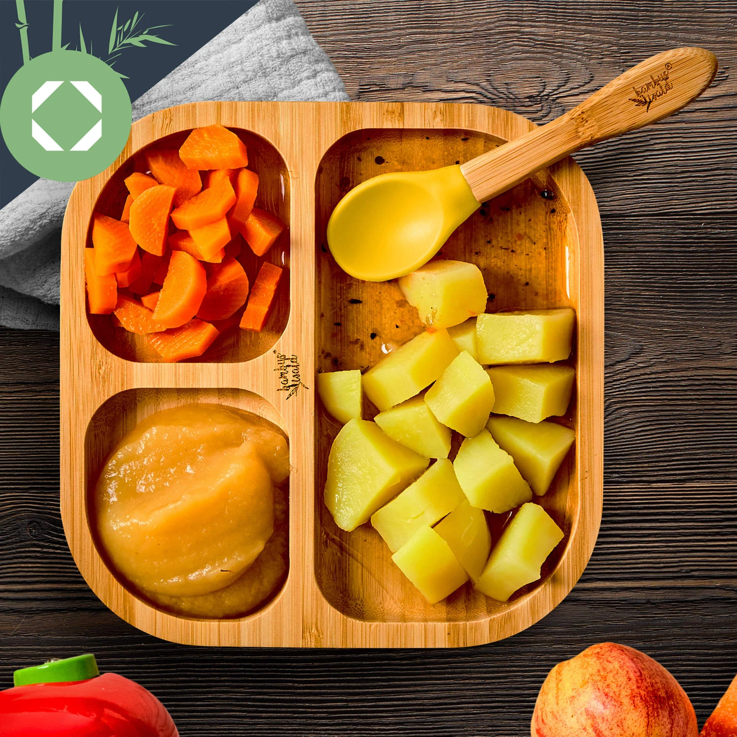 Kindergeschirr Bambusteller & Löffel 250 Ml Saugnapf 18 X 18 Cm 5 Kindergeschirr Bambusteller & Löffel 250 Ml Saugnapf 18 X 18 Cm – Bild 5