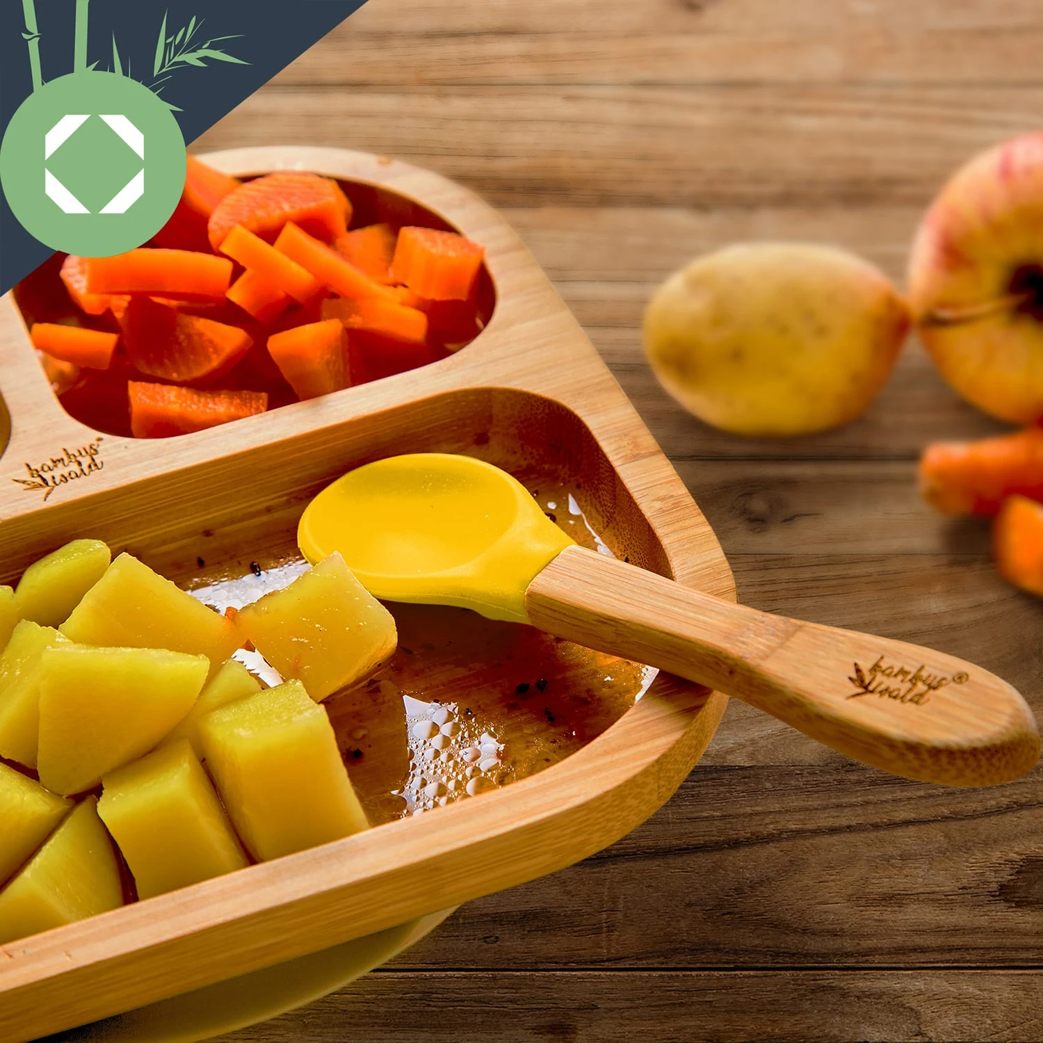 Kindergeschirr Bambusteller & Löffel 250 Ml Saugnapf 18 X 18 Cm 6 Kindergeschirr Bambusteller & Löffel 250 Ml Saugnapf 18 X 18 Cm – Bild 6