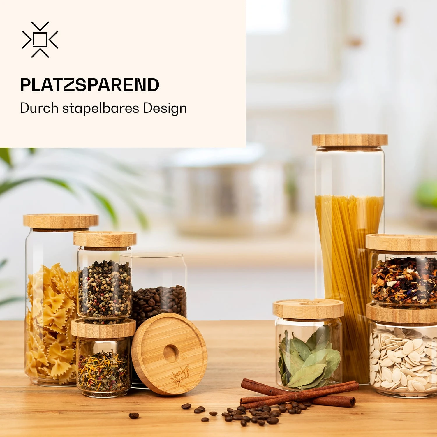 Stapelglas Mit Bambusdeckel 1700 Ml Stapelbar Luftdicht 3 Stapelglas Mit Bambusdeckel 1700 Ml Stapelbar Luftdicht – Bild 3