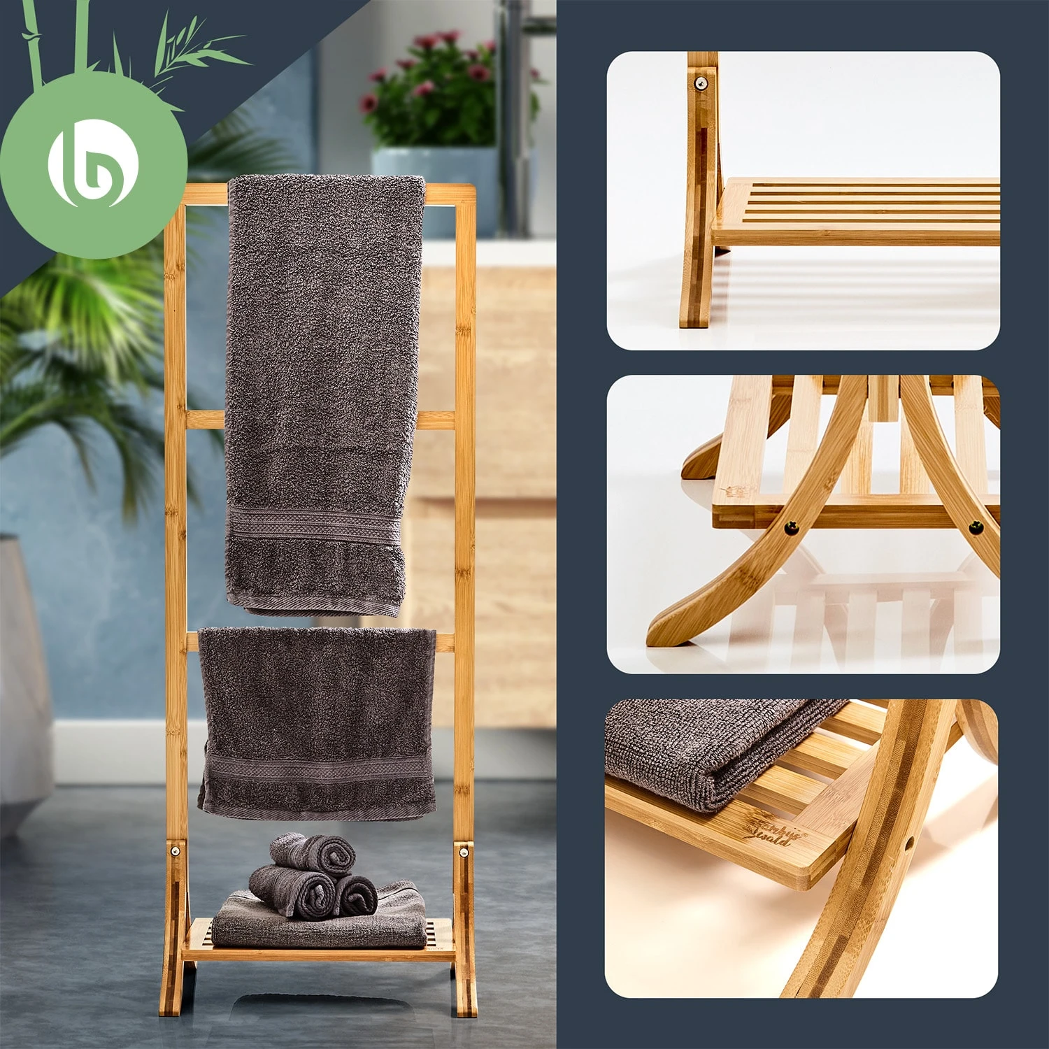 Handtuchhalter 3-fache Handtuchstange 40x104,5x27cm Leiteroptik Bambus 2 Handtuchhalter 3-fache Handtuchstange 40x104,5x27cm Leiteroptik Bambus – Bild 2