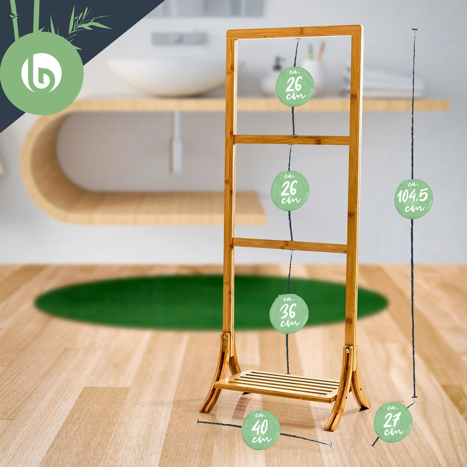 Handtuchhalter 3-fache Handtuchstange 40x104,5x27cm Leiteroptik Bambus 7 Handtuchhalter 3-fache Handtuchstange 40x104,5x27cm Leiteroptik Bambus – Bild 7