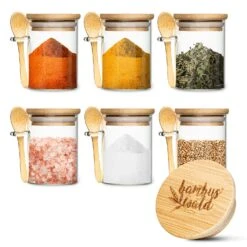 Gewürzgläser Mit Bambuslöffel 6 Stück Je 200 Ml Luftdicht