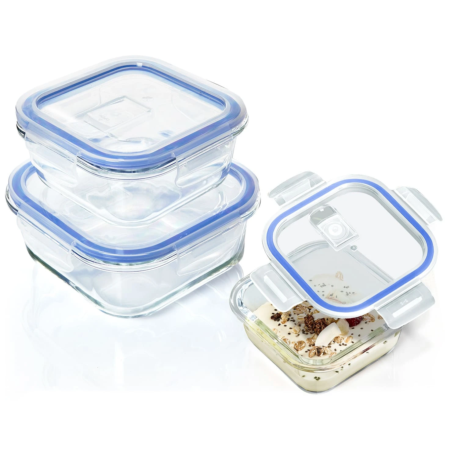 Quadratische Glasbox 800 Ml, 620 Ml, 320 Ml Mit Deckel Luftdicht Auslaufsicher 1 Quadratische Glasbox 800 Ml, 620 Ml, 320 Ml Mit Deckel Luftdicht Auslaufsicher