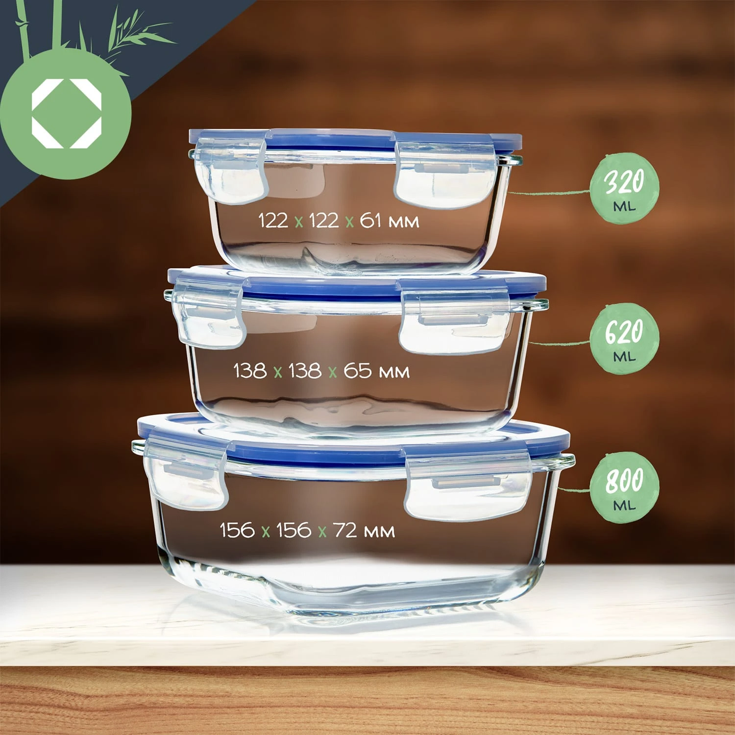 Quadratische Glasbox 800 Ml, 620 Ml, 320 Ml Mit Deckel Luftdicht Auslaufsicher 8 Quadratische Glasbox 800 Ml, 620 Ml, 320 Ml Mit Deckel Luftdicht Auslaufsicher – Bild 8