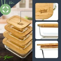 Eckiges Vorratsdosen-Set Glas Bambusdeckel 4 Stück Verschiedene Größen -Haushaltsgeräte Geschäft 10038307 yy 0003 logo