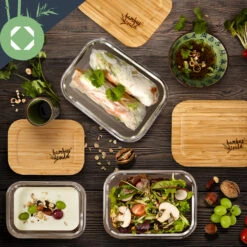 Eckiges Vorratsdosen-Set Glas Bambusdeckel 4 Stück Verschiedene Größen -Haushaltsgeräte Geschäft 10038307 yy 0004 logo