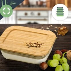 Eckiges Vorratsdosen-Set Glas Bambusdeckel 4 Stück Verschiedene Größen -Haushaltsgeräte Geschäft 10038307 yy 0005 logo