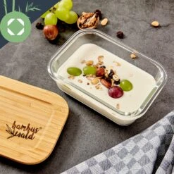 Eckiges Vorratsdosen-Set Glas Bambusdeckel 4 Stück Verschiedene Größen -Haushaltsgeräte Geschäft 10038307 yy 0006 logo