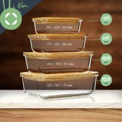 Eckiges Vorratsdosen-Set Glas Bambusdeckel 4 Stück Verschiedene Größen -Haushaltsgeräte Geschäft 10038307 yy 0007 logo