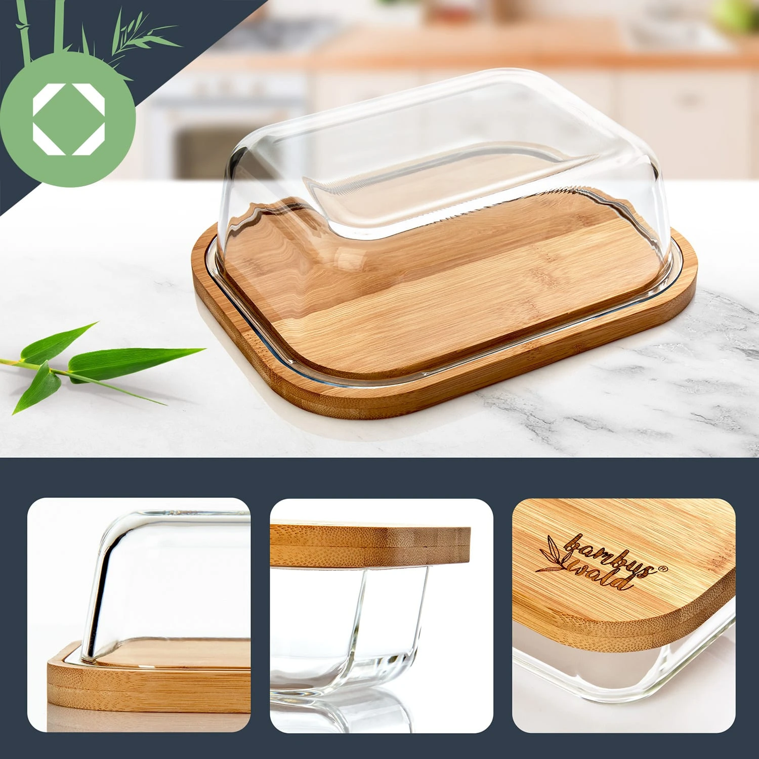Glas-Butterdose Bambusboden Luftdicht Spülmaschinenfest 2 Glas-Butterdose Bambusboden Luftdicht Spülmaschinenfest – Bild 2