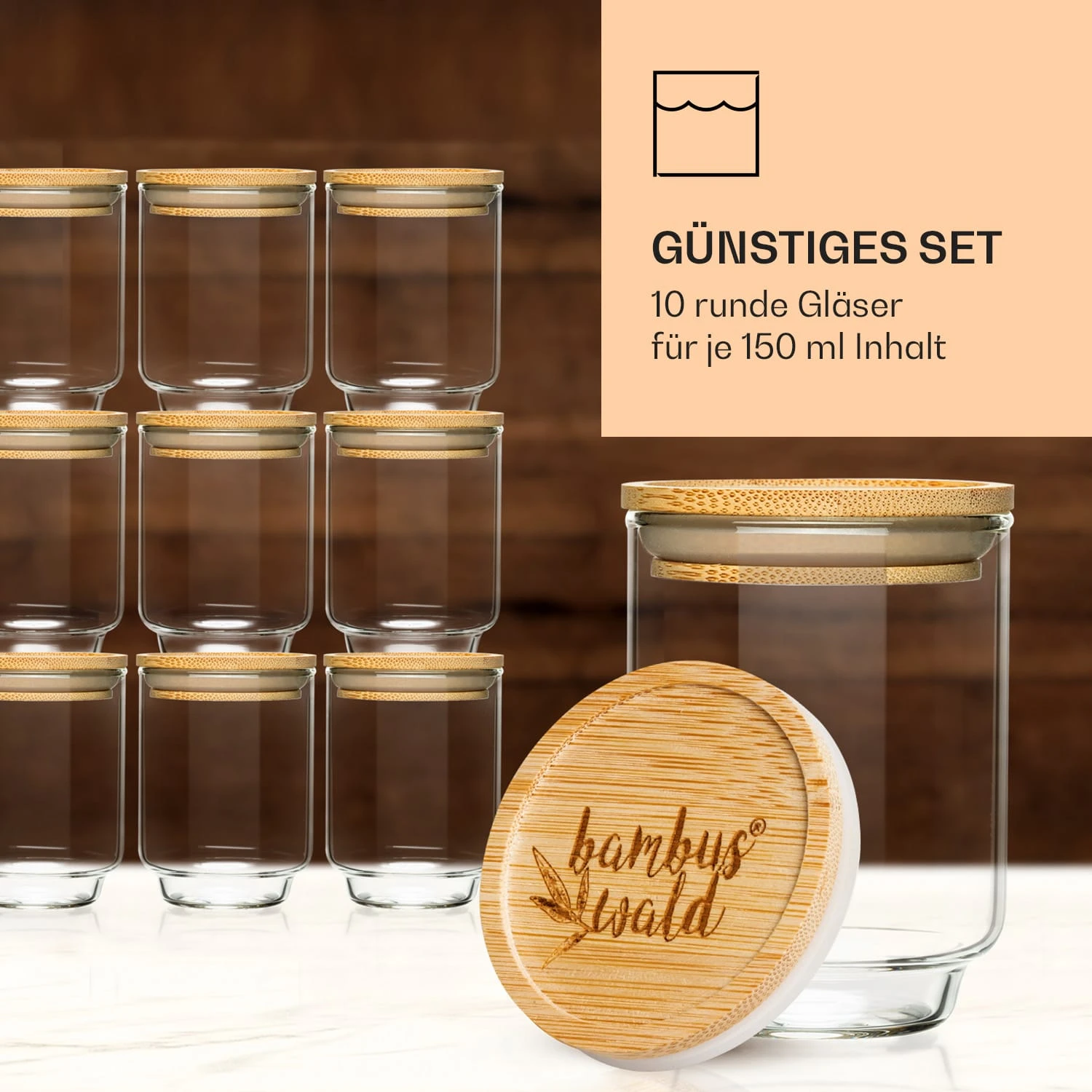 Gewürzgläser Bambusdeckel 10 Stück Je 150 Ml Luftdicht Stapelbar 3 Gewürzgläser Bambusdeckel 10 Stück Je 150 Ml Luftdicht Stapelbar – Bild 3