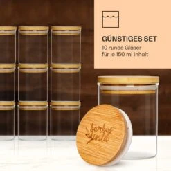 Runde Gläser Bambusdeckel 10 Stück Je 150 Ml Luftdicht -Haushaltsgeräte Geschäft 10038312 de 0004 logo