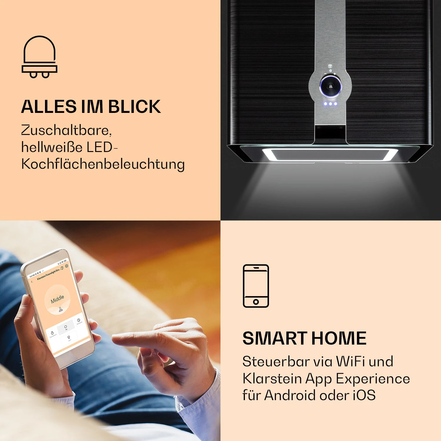 Futurelight Smart Inselabzugshaube Umluft 420m³/h LED Edelstahl 3 Futurelight Smart Inselabzugshaube Umluft 420m³/h LED Edelstahl – Bild 3