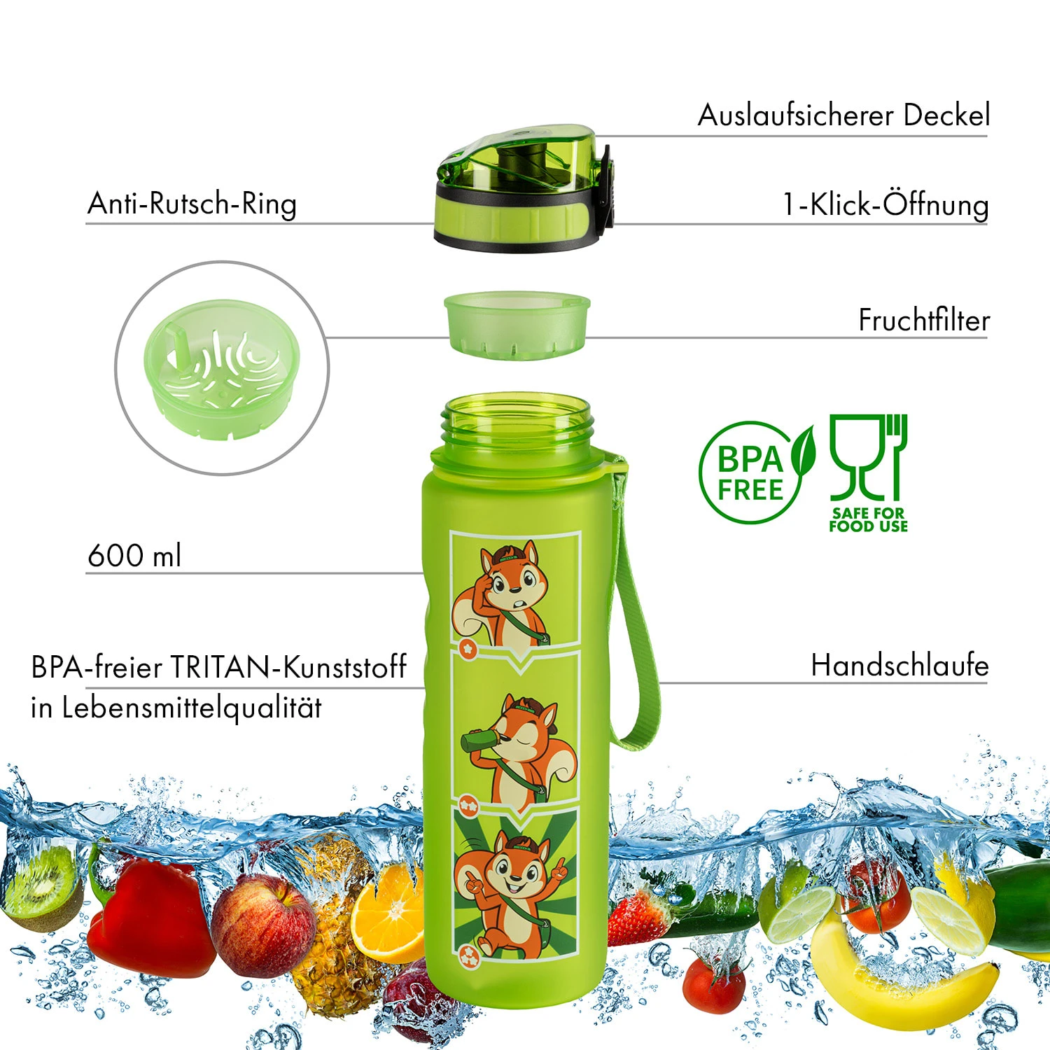 Lyseren Kindertrinkflasche 600 Ml Trinkskala Auslaufsicher Fruchtfilter 3 Lyseren Kindertrinkflasche 600 Ml Trinkskala Auslaufsicher Fruchtfilter – Bild 3