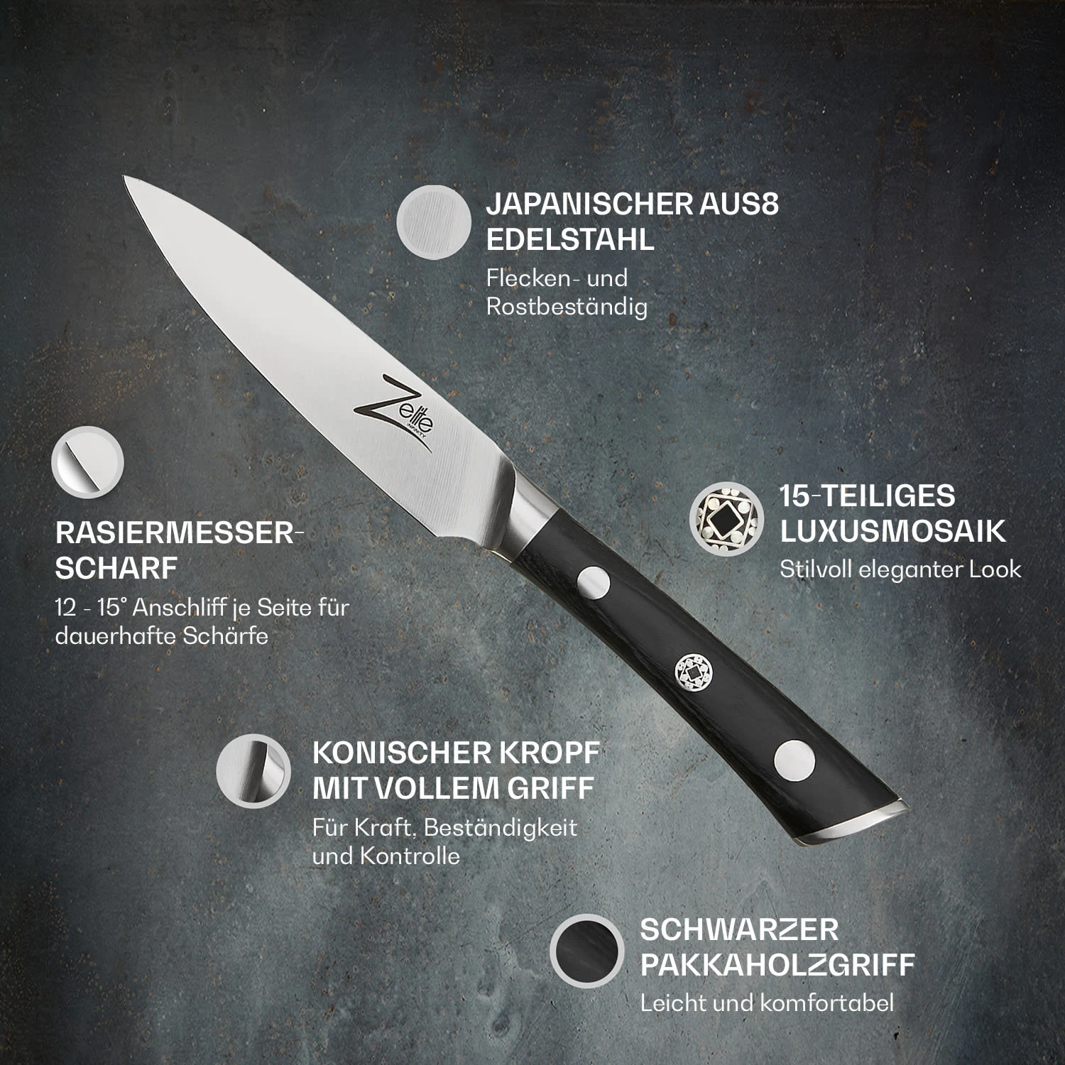 Razor-Edge Serie 4" Schälmesser 59 HRC Edelstahl 2 Razor-Edge Serie 4" Schälmesser 59 HRC Edelstahl – Bild 2