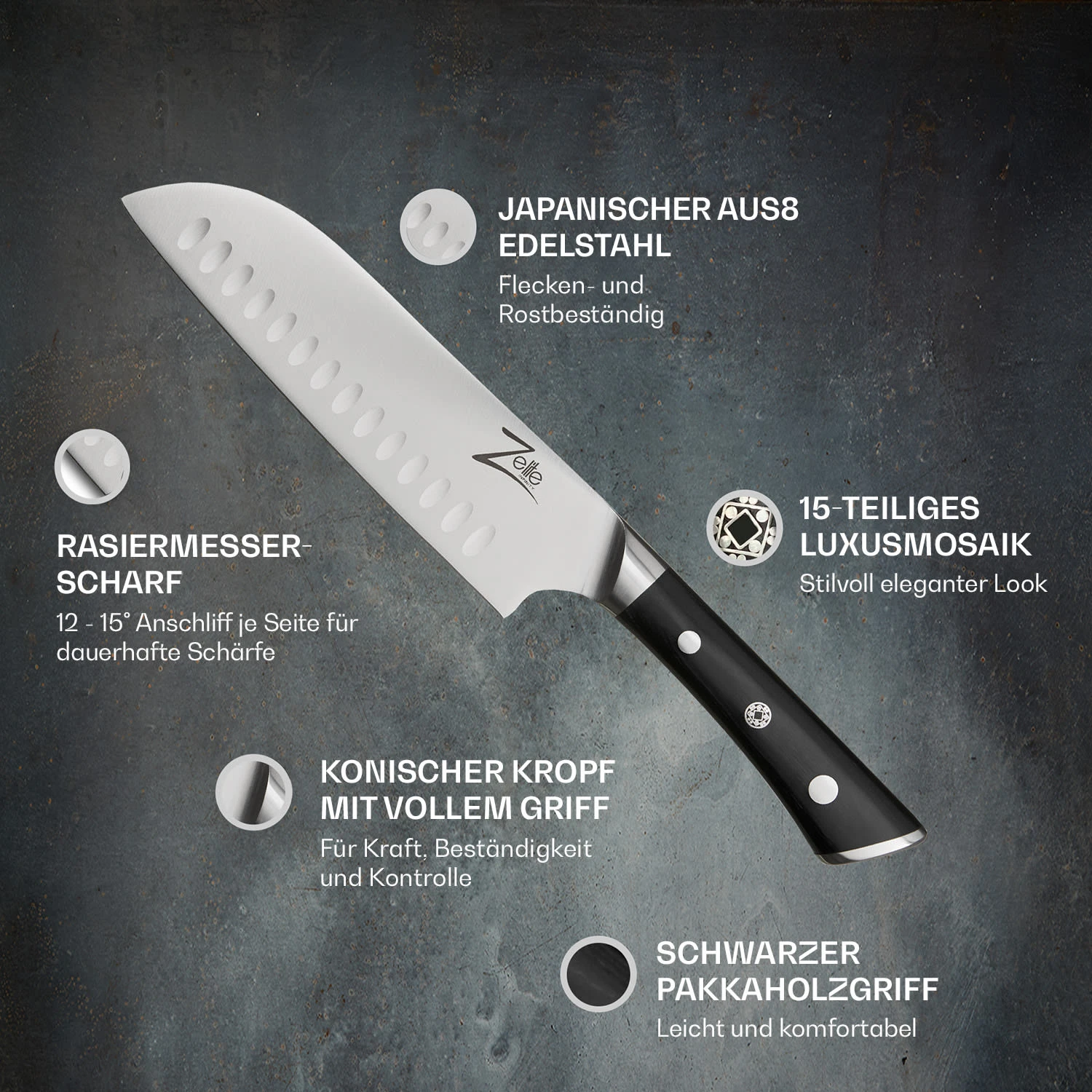 Razor-Edge Serie 7" Santokumesser 59 HRC Edelstahl 2 Razor-Edge Serie 7" Santokumesser 59 HRC Edelstahl – Bild 2