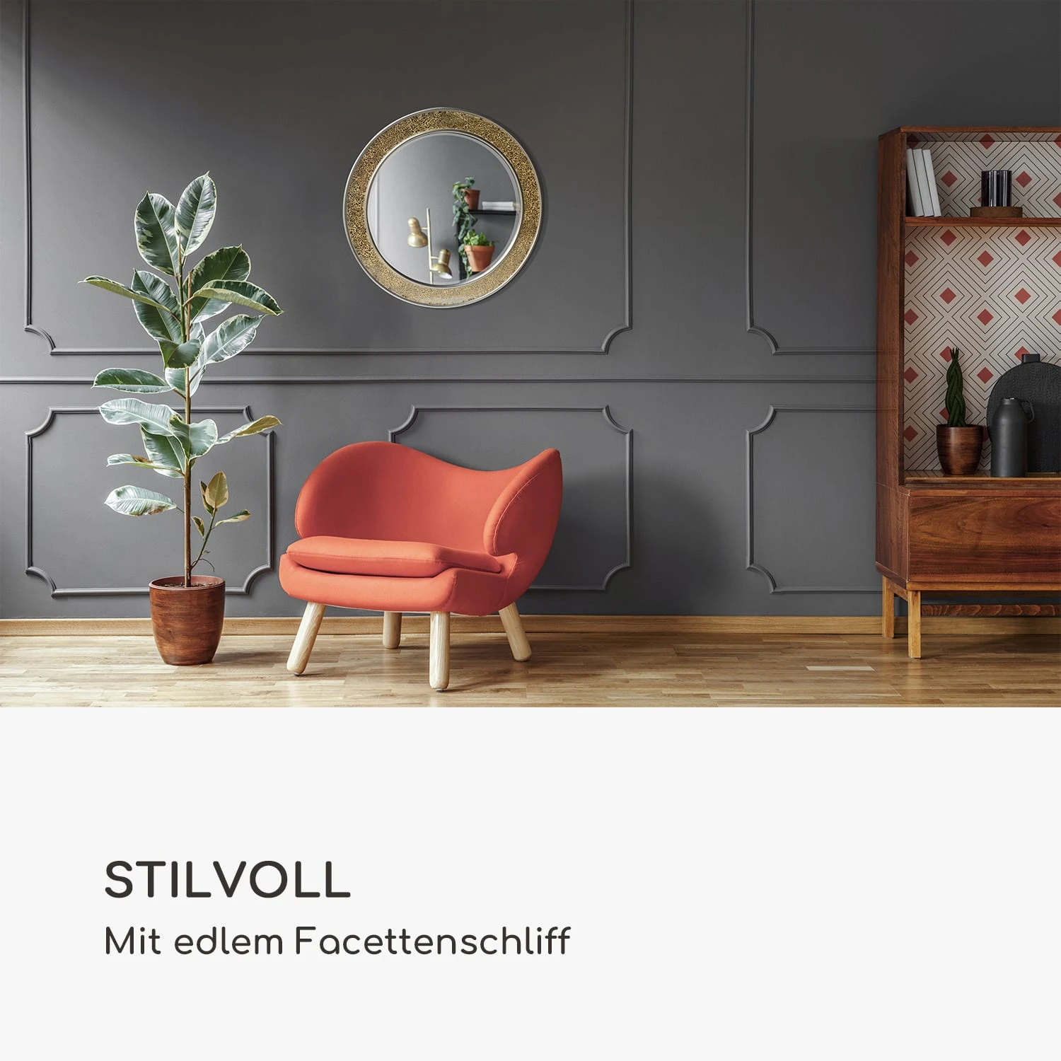 Cheyne Wandspiegel Holzrahmen Rund Ø 60 Cm Mosaik-Design 3 Cheyne Wandspiegel Holzrahmen Rund Ø 60 Cm Mosaik-Design – Bild 3