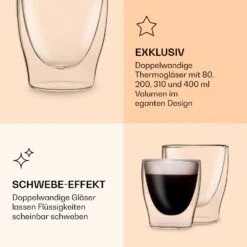 DUOS Doppelwandiges Glas | Thermoglas | 80, 200, 310, 400 Ml | Trinkglas | Espressoglas, Teeglas, Shotglas | Für Heiße Und Kalte Getränke | Borosilikatglas| Hitze- Und Kältebeständig | Handgemacht | Spülmaschinenfest | Schwebe-Effekt 12 DUOS Doppelwandiges Glas | Thermoglas | 80, 200, 310, 400 Ml | Trinkglas | Espressoglas, Teeglas, Shotglas | Für Heiße Und Kalte Getränke | Borosilikatglas| Hitze- Und Kältebeständig | Handgemacht | Spülmaschinenfest | Schwebe-Effekt -Haushaltsgeräte Geschäft 10040368 de 0006 logo