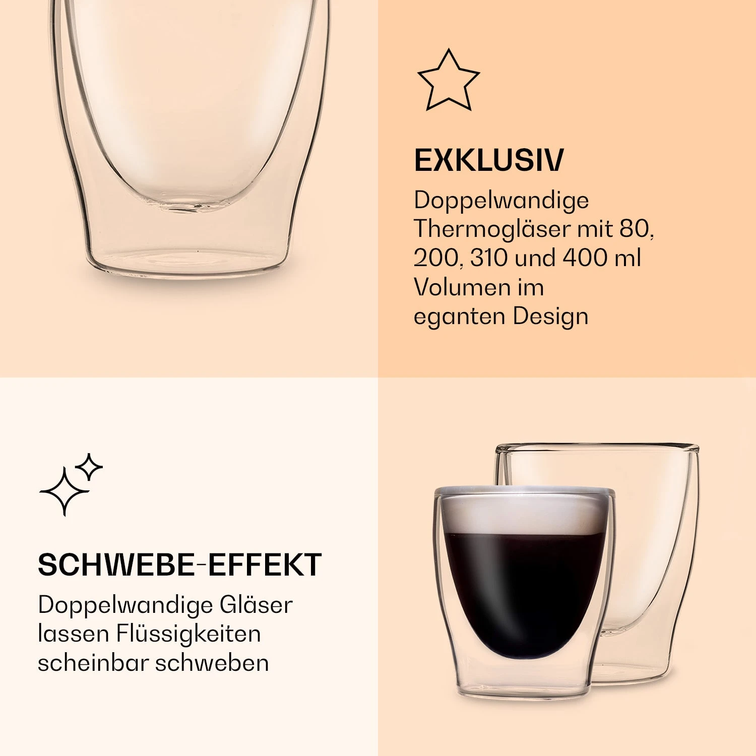 DUOS Doppelwandiges Glas | Thermoglas | 80, 200, 310, 400 Ml | Trinkglas | Espressoglas, Teeglas, Shotglas | Für Heiße Und Kalte Getränke | Borosilikatglas| Hitze- Und Kältebeständig | Handgemacht | Spülmaschinenfest | Schwebe-Effekt 6 DUOS Doppelwandiges Glas | Thermoglas | 80, 200, 310, 400 Ml | Trinkglas | Espressoglas, Teeglas, Shotglas | Für Heiße Und Kalte Getränke | Borosilikatglas| Hitze- Und Kältebeständig | Handgemacht | Spülmaschinenfest | Schwebe-Effekt – Bild 6
