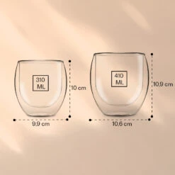 DUOS Jumbo Doppelwandiges Glas | Thermoglas | 2 X 310 Ml & 410 Ml | Trinkglas | Espressoglas, Teeglas, Shotglas | Für Heiße Und Kalte Getränke | Borosilikatglas| Hitze- Und Kältebeständig | Handgemacht | Spülmaschinenfest | Schwebe-Effekt -Haushaltsgeräte Geschäft 10040369 yy 0006 logo