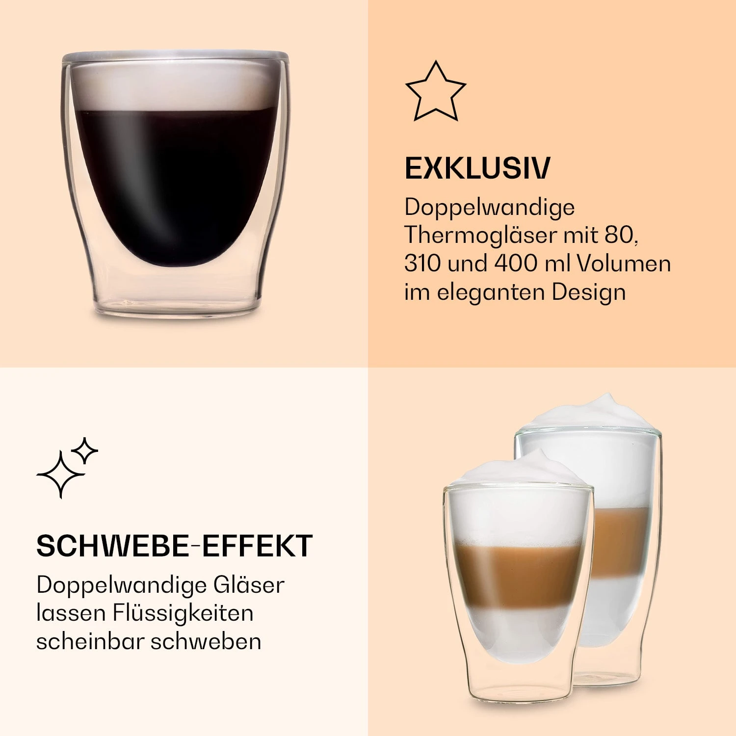 DUOS Doppelwandiges Glas | Thermoglas | 2 X 80, 310, 400 Ml | Trinkglas | Espressoglas, Teeglas, Shotglas | Für Heiße Und Kalte Getränke | Borosilikatglas| Hitze- Und Kältebeständig | Handgemacht | Spülmaschinenfest | Schwebe-Effekt 5 DUOS Doppelwandiges Glas | Thermoglas | 2 X 80, 310, 400 Ml | Trinkglas | Espressoglas, Teeglas, Shotglas | Für Heiße Und Kalte Getränke | Borosilikatglas| Hitze- Und Kältebeständig | Handgemacht | Spülmaschinenfest | Schwebe-Effekt – Bild 5