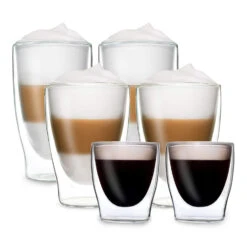 DUOS Doppelwandiges Glas | Thermoglas | 2 X 80, 310, 400 Ml | Trinkglas | Espressoglas, Teeglas, Shotglas | Für Heiße Und Kalte Getränke | Borosilikatglas| Hitze- Und Kältebeständig | Handgemacht | Spülmaschinenfest | Schwebe-Effekt