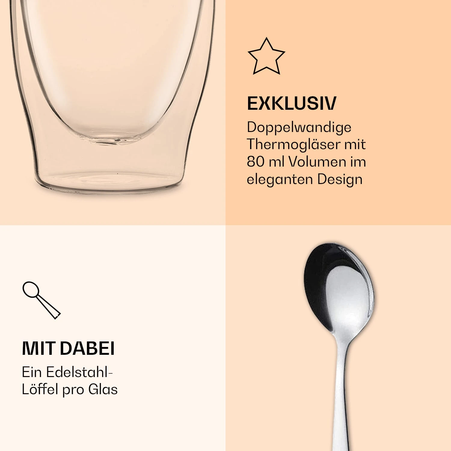 DUOS Doppelwandiges Glas 80 Ml Thermofunktion Inkl. Edelstahl-Löffel 6 DUOS Doppelwandiges Glas 80 Ml Thermofunktion Inkl. Edelstahl-Löffel – Bild 6