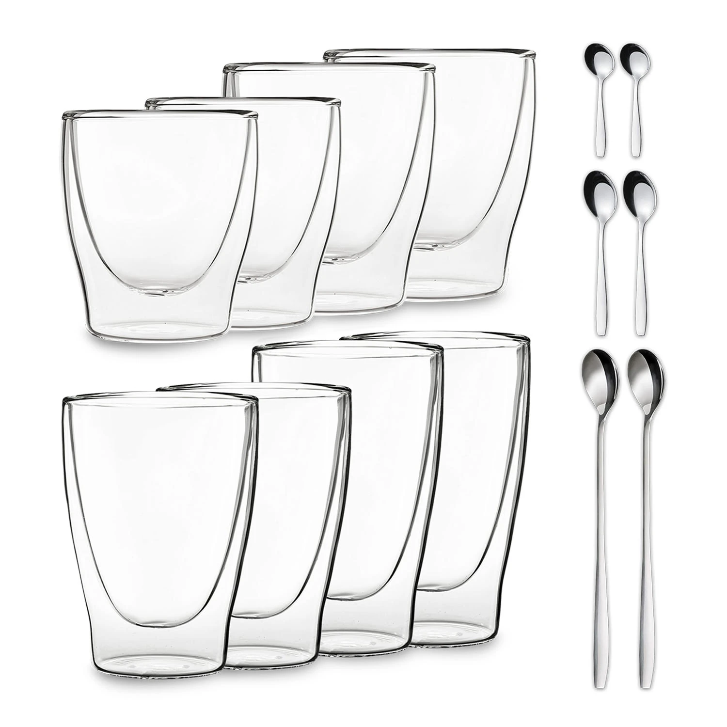 DUOS Doppelwandiges Glas 80, 200, 310, 400 Ml Thermofunktion Inkl. Edelstahl-Löffel 1 DUOS Doppelwandiges Glas 80, 200, 310, 400 Ml Thermofunktion Inkl. Edelstahl-Löffel