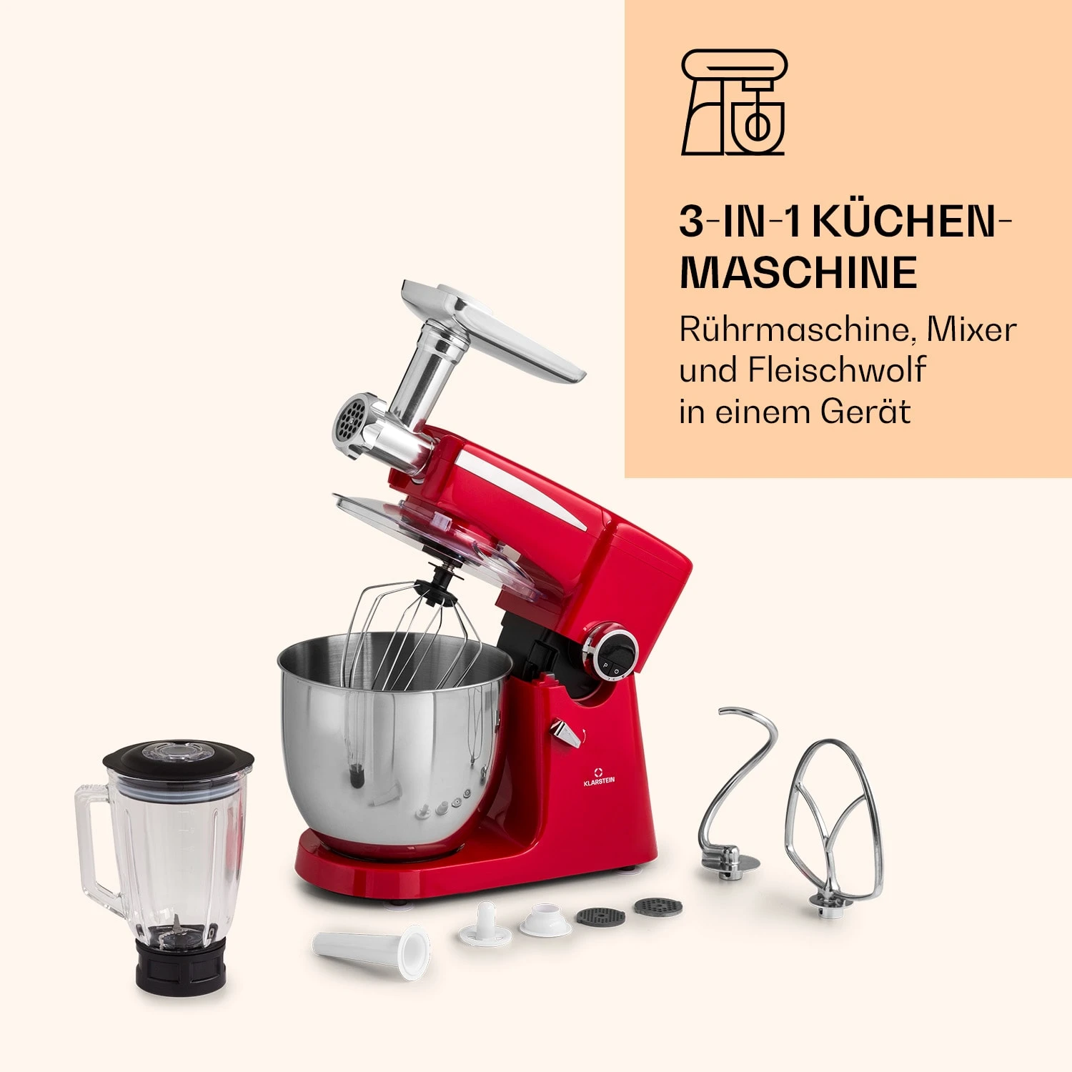Renata Rossa Küchenmaschine 3-in-1 2000W 2,7PS 5Ltr Edelstahl BPA-frei 7 Renata Rossa Küchenmaschine 3-in-1 2000W 2,7PS 5Ltr Edelstahl BPA-frei – Bild 7