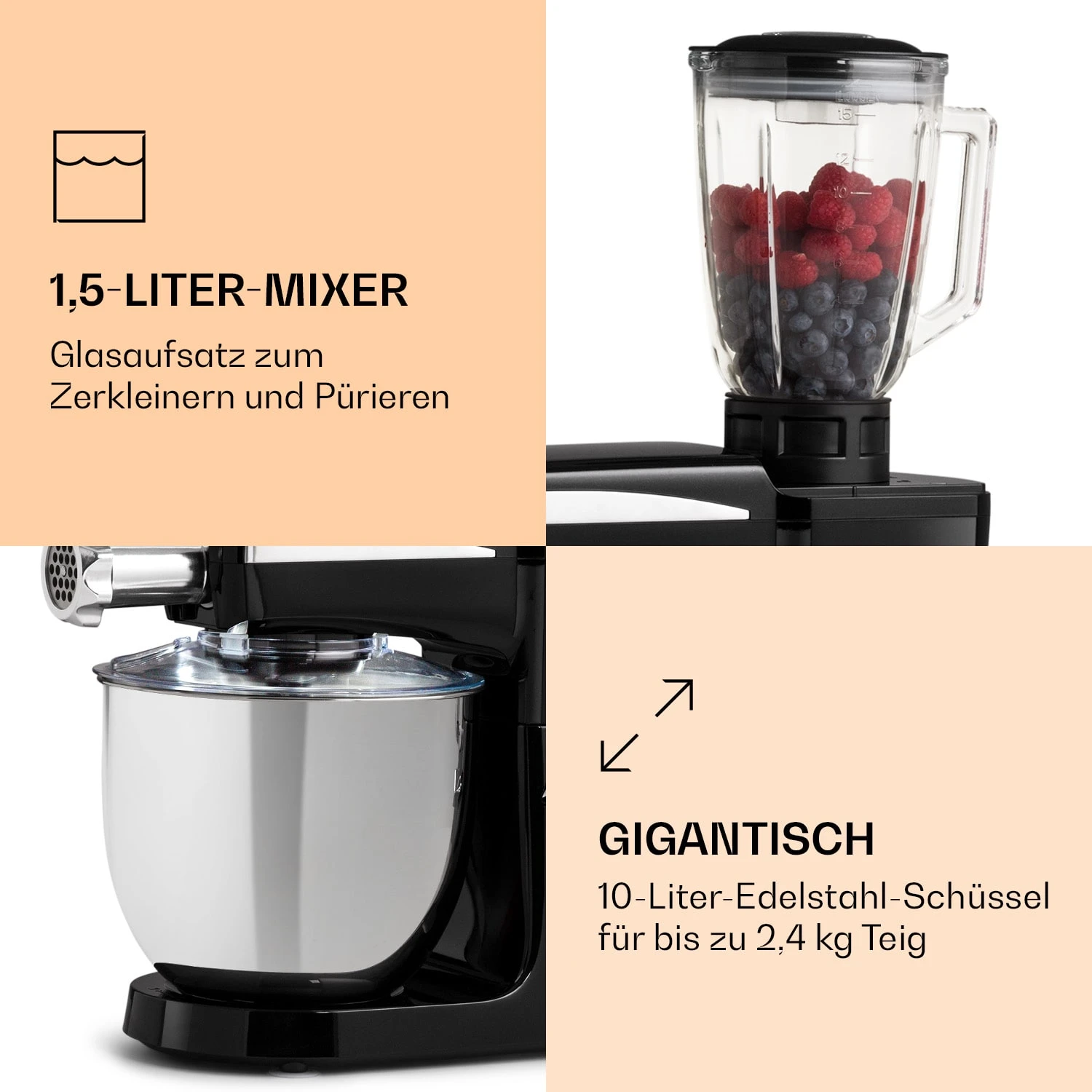 Renata Rossa Küchenmaschine 3-in-1 2000W 2,7PS 5Ltr Edelstahl BPA-frei 6 Renata Rossa Küchenmaschine 3-in-1 2000W 2,7PS 5Ltr Edelstahl BPA-frei – Bild 6