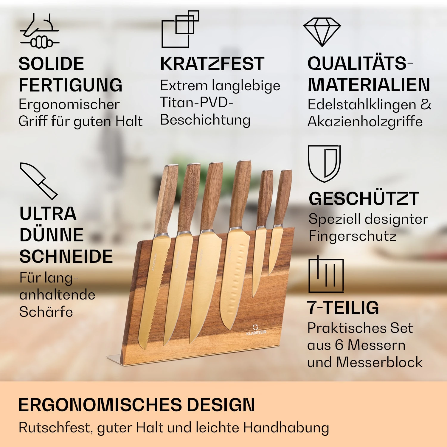 Kazuno Messerset 7 Teile Magnetischer Block PVD Titanium-Beschichtung 2 Kazuno Messerset 7 Teile Magnetischer Block PVD Titanium-Beschichtung – Bild 2
