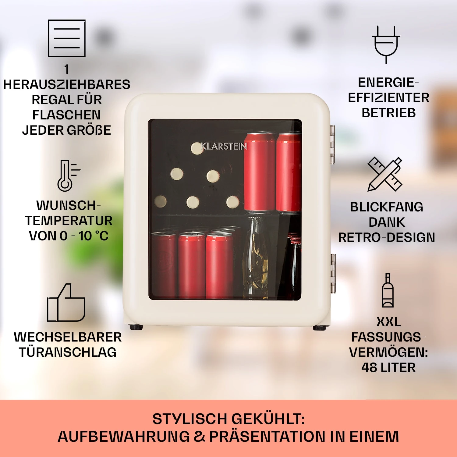 PopLife 48 Getränkekühler Kühlschrank 0-10 °C Retro-Design 2 PopLife 48 Getränkekühler Kühlschrank 0-10 °C Retro-Design – Bild 2