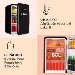 Audrey Retro-Kühlschrank 70 Liter 3 Regale 2 Türfächer Innenbeleuchtung -Haushaltsgeräte Geschäft 10040739 de 0003 logo