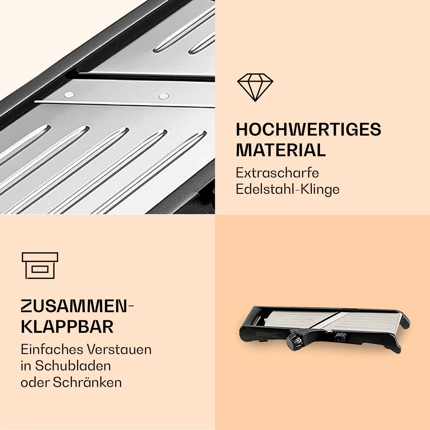 Mandoline Küchenhobel Inkl. Wellenschnitt Edelstahl 1 Bis 9 Mm Julienne-Schneider 5 Mandoline Küchenhobel Inkl. Wellenschnitt Edelstahl 1 Bis 9 Mm Julienne-Schneider – Bild 5