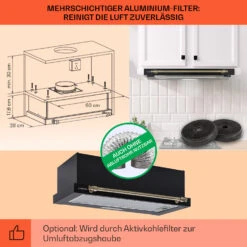 Vilhelmine Flachschirmhaube 60 Retro EEK B Abluftleistung: 332 M³/h Ausziehbar -Haushaltsgeräte Geschäft 10041125 de 0005 usp