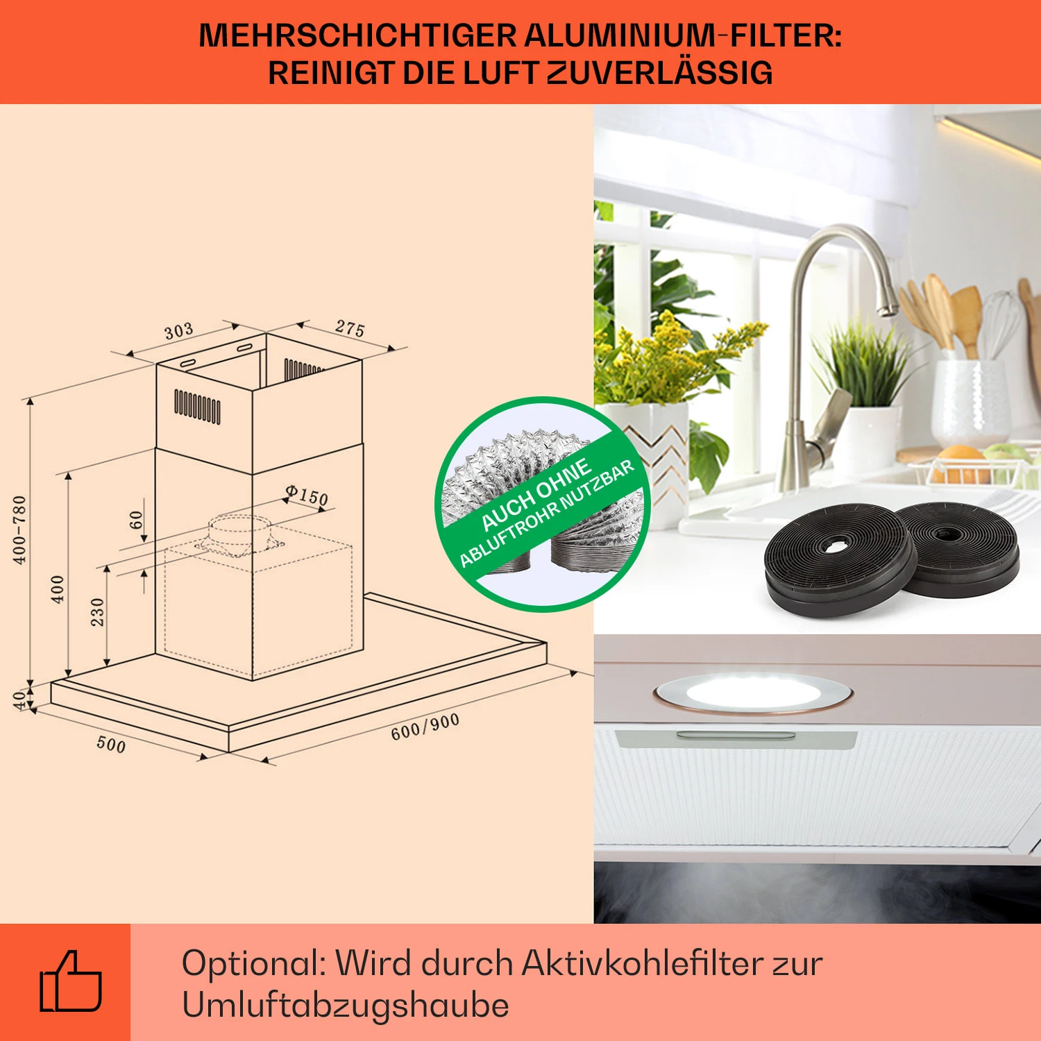 Limelight Dunstabzugshaube 90cm Wandhaube 600m³/h 5 Limelight Dunstabzugshaube 90cm Wandhaube 600m³/h – Bild 5