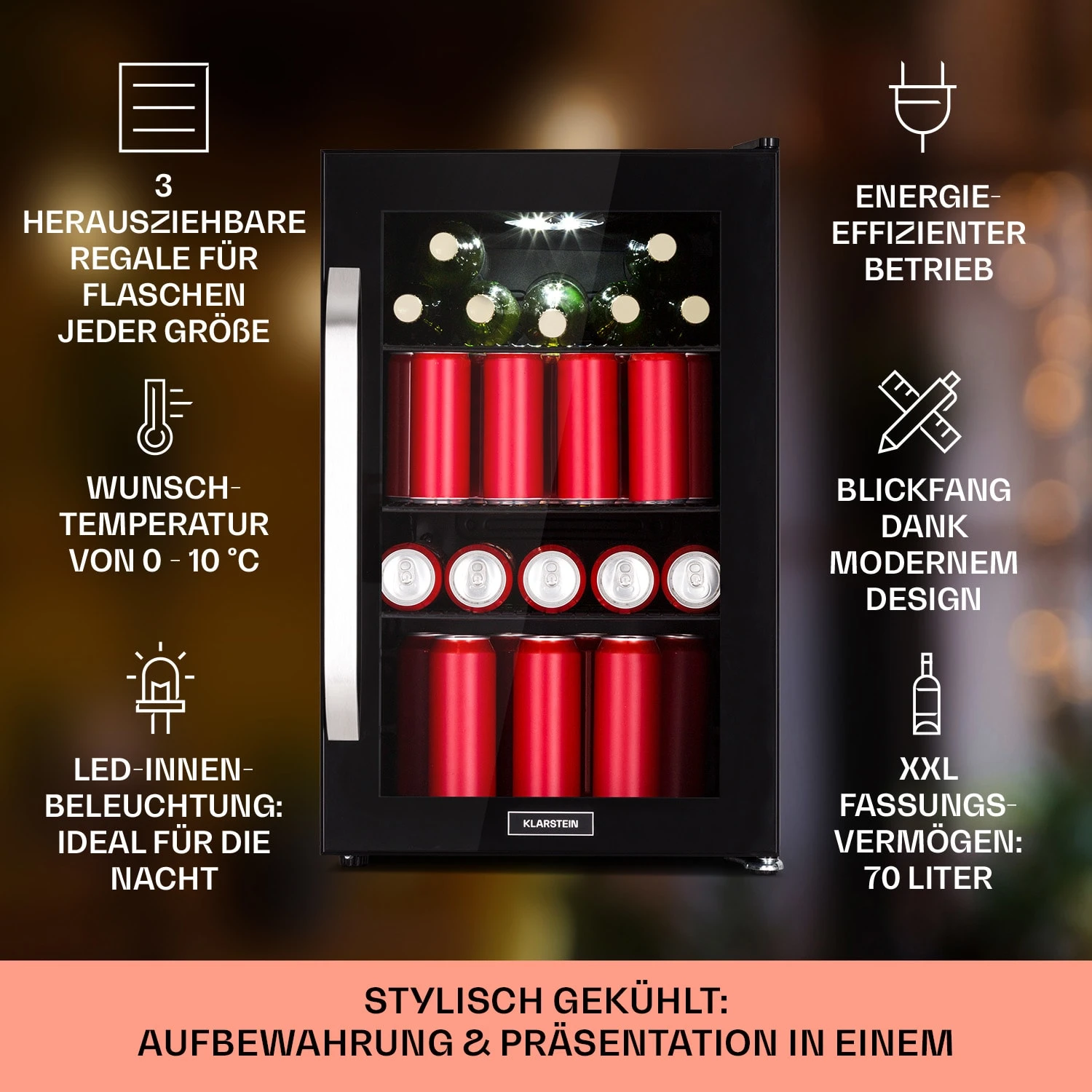 Beersafe 70 Bierzeit Edition Kühlschrank 70 Ltr 3 Böden Glas Edelstahl 2 Beersafe 70 Bierzeit Edition Kühlschrank 70 Ltr 3 Böden Glas Edelstahl – Bild 2