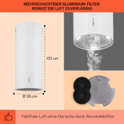 Bolea Inselabzugshaube Ø38cm Ab-/Umluft 600m³/h LED Inkl. Aktivkohlefilter -Haushaltsgeräte Geschäft 10041225 de 0005 usp