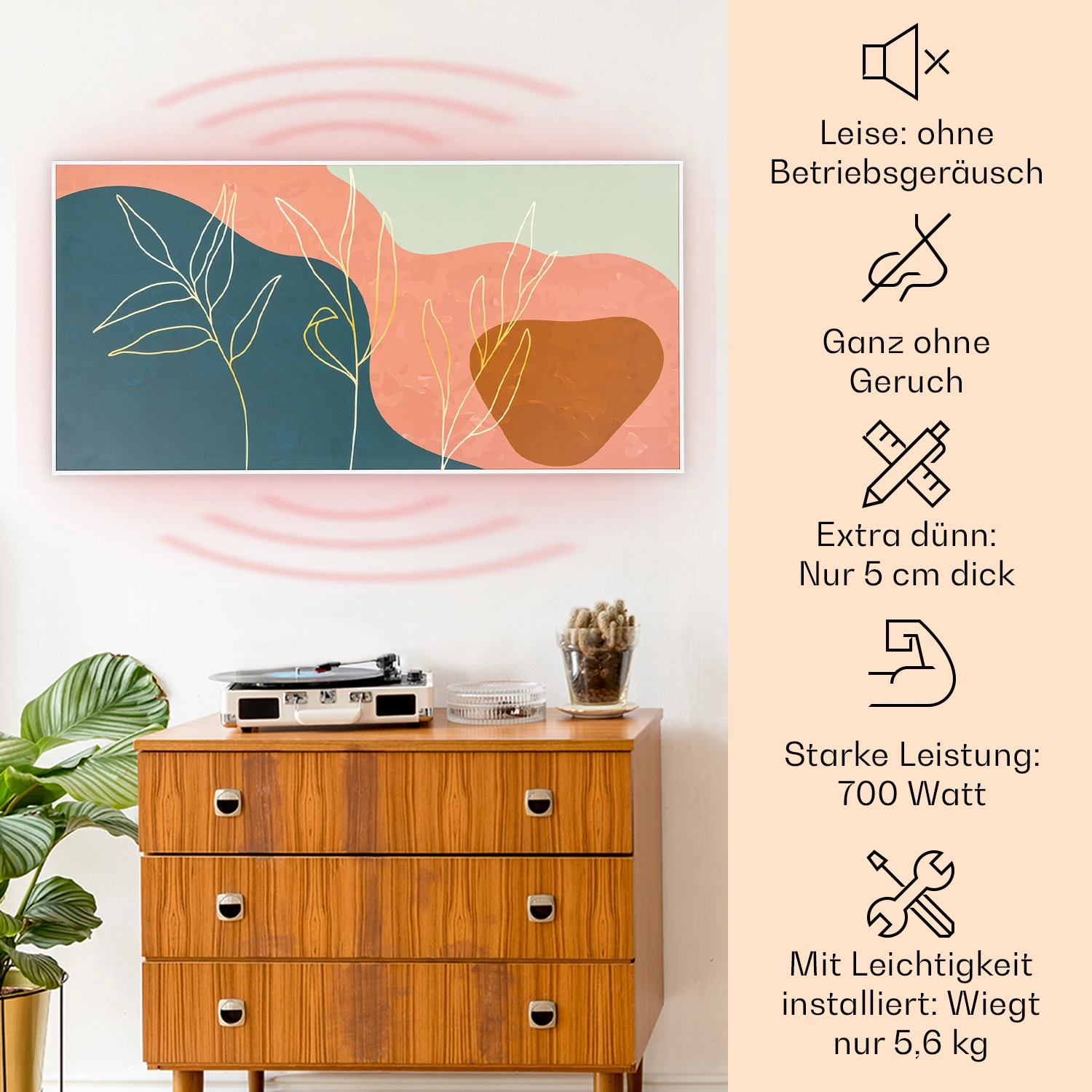 Wonderwall Air Art Smart Infrarotheizung 60x120 Cm 700W Wandinstallation App-Steuerung Goldene Linien 2 Wonderwall Air Art Smart Infrarotheizung 60x120 Cm 700W Wandinstallation App-Steuerung Goldene Linien – Bild 2