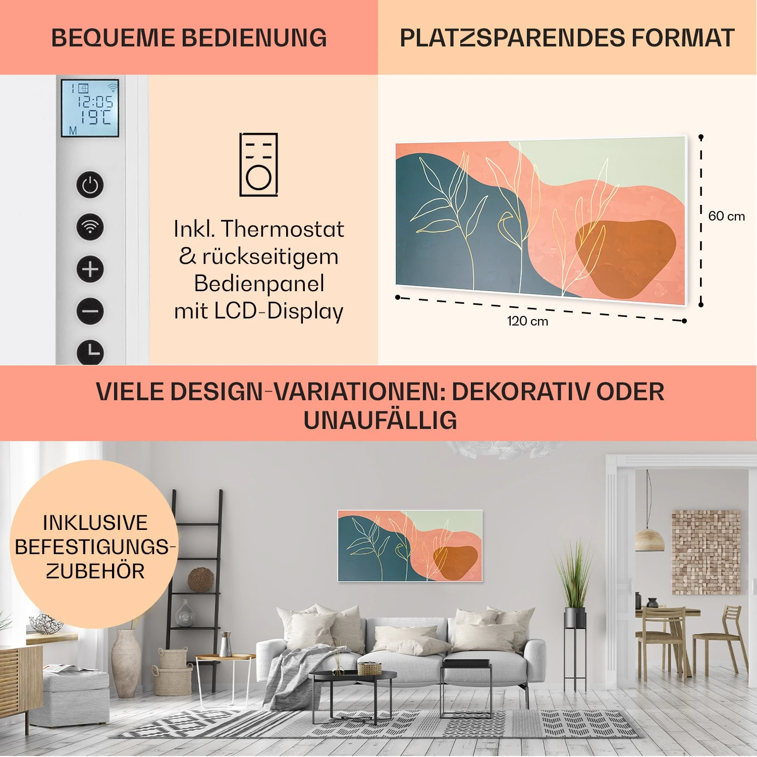 Wonderwall Air Art Smart Infrarotheizung 60x120 Cm 700W Wandinstallation App-Steuerung Goldene Linien 6 Wonderwall Air Art Smart Infrarotheizung 60x120 Cm 700W Wandinstallation App-Steuerung Goldene Linien – Bild 6