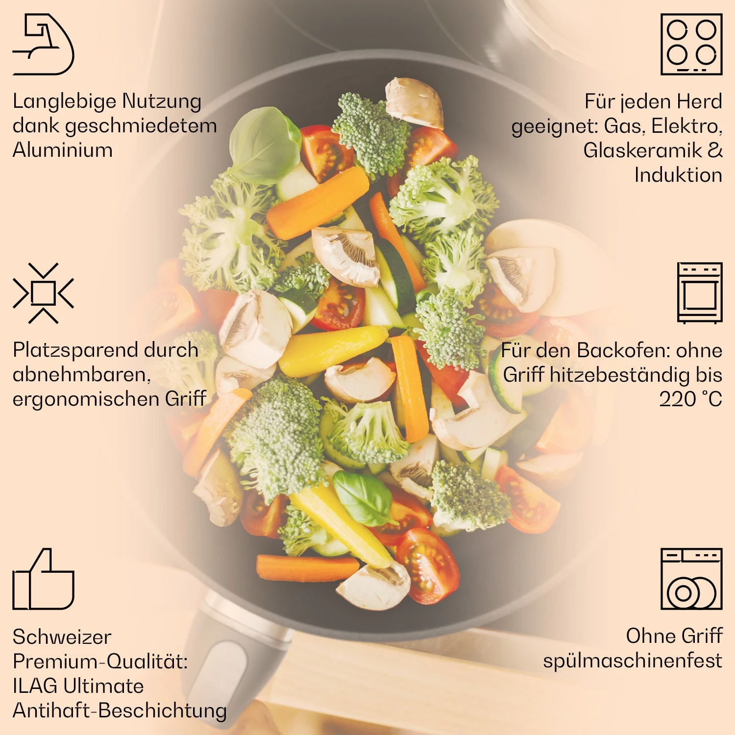 Noto Endurance Bratpfannen-Set Geschmiedetes Aluminium 3 Größen 2 Filz-Schoner 2 Noto Endurance Bratpfannen-Set Geschmiedetes Aluminium 3 Größen 2 Filz-Schoner – Bild 2
