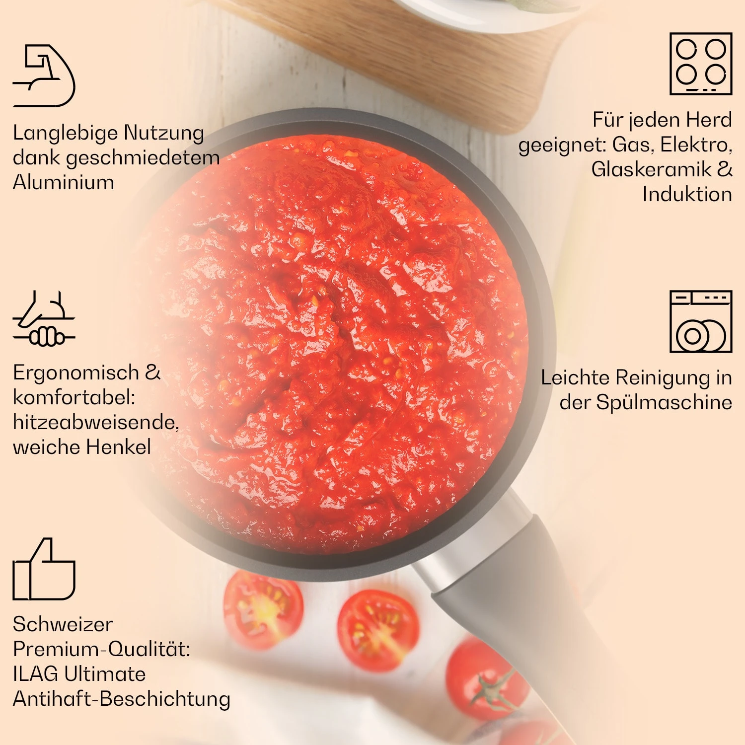 Noto Endurance Kasserolle Ø16cm Geschmiedetes Aluminium Induktion Antihaft 2 Noto Endurance Kasserolle Ø16cm Geschmiedetes Aluminium Induktion Antihaft – Bild 2